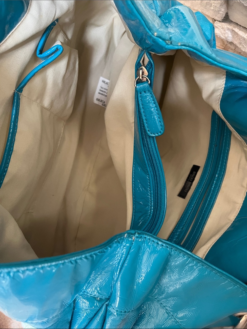 Bisou Bisou Shiny Turquoise Patent Shoulder Bag with Silver Hardware - Picture 6 of 7